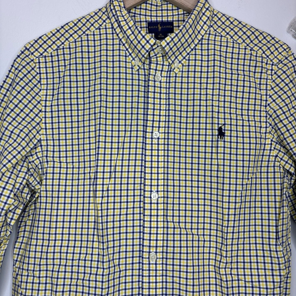 Polo‎ Ralph Lauren Plaid Button Down Yellow Gold Blue Shirt Boys XL 18/20 WVU